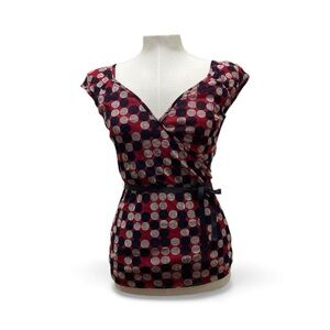 New York & Company Red Dot Print Sleeveless Wrap Blouse XS NWT